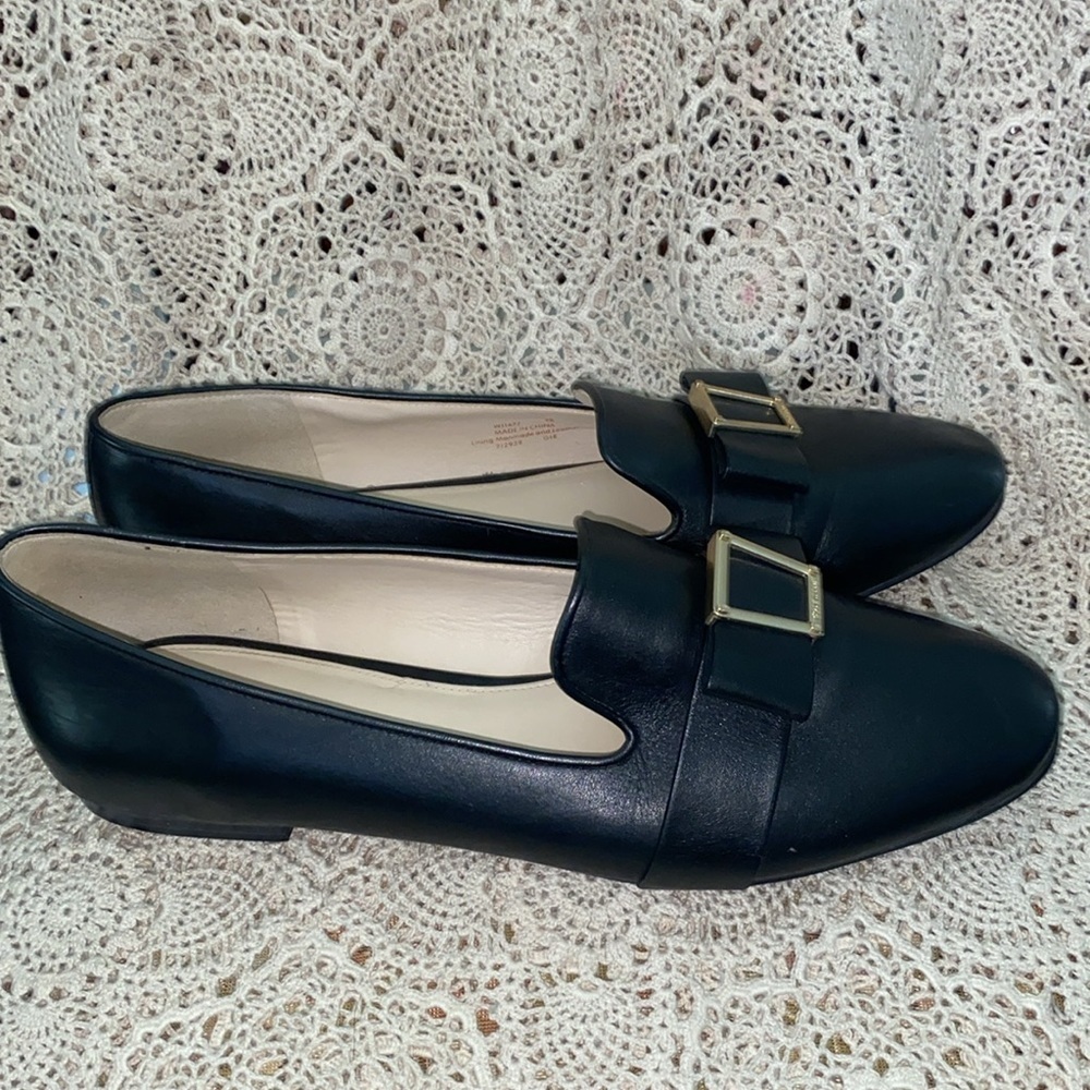 Cole Haan Black Loafers with Gold Buckle - Picture 2 of 8